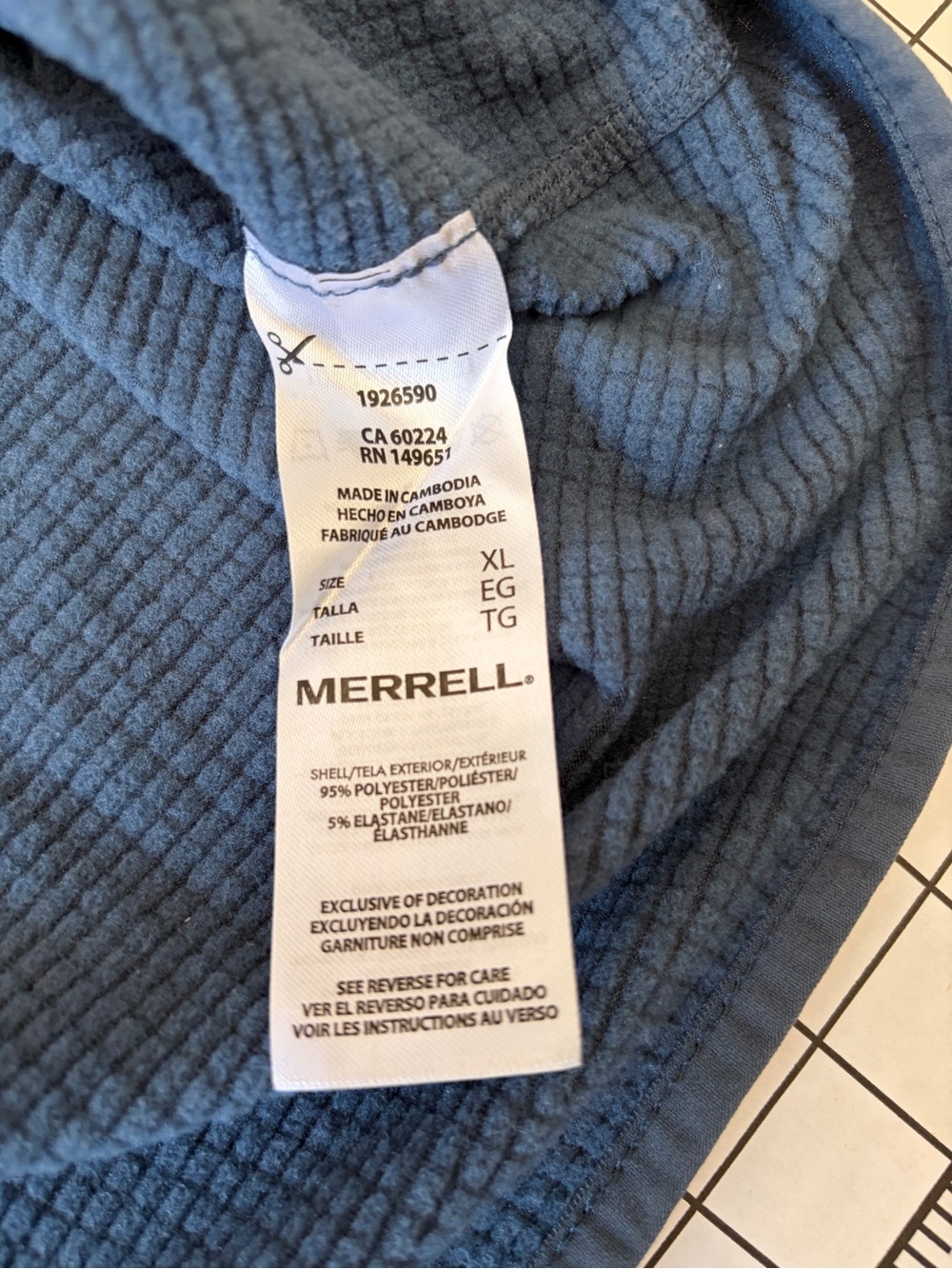 Merrell men's performance XL 1/4-zip pullover in a heathered dark blue color. - Picture 5 of 9